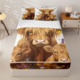 thumbnail image 1 of jejeloiu Brown Highland Cattle Zipper Twin Comforter Sets with Fitted Sheet and 2 Pillowcases For Kids,Countryside Flowers Rustic Farmhouse Theme Zipper Bedding Set For Girls,Reversible,4 Pieces, 1 of 7