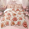 thumbnail image 1 of jejeloiu Brown Kawaii Capybara Twin Comforter Sets,Pink Cherry Blossom Bedding Set For Teens Reversible 2pcs, 1 of 8