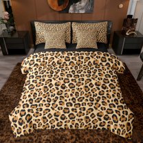 jejeloiu Brown Leopard Pattern 7-Piece Twin Bedding Sets,Wild Animals Bedding Comforter Set For Cheetah Lover Reversible