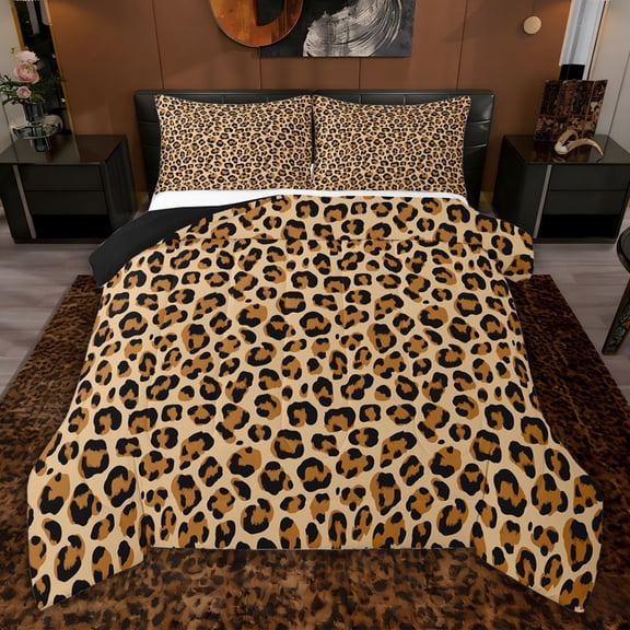 jejeloiu Brown Leopard Pattern Twin Comforter Sets,Wild Animals Bedding Set For Cheetah Lover Reversible 2pcs