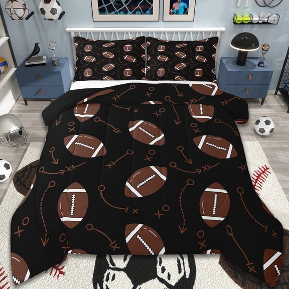 jejeloiu Brown Rugby Bedding Comforter Set,Sports Theme Twin Comforter Sets,American Ball Bedding Set For Boys Kids,Room Decor Super Cozyation Reversible,3pcs