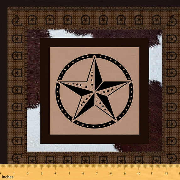 jejeloiu Brown Texas Star Fabric by the Yard 3 Yards,Rustic Farm Cowhide Sewing Fabric,Vintage Geometric Grid Fabric for Sewing For Boys Kids,Luxury Bedroom Decor