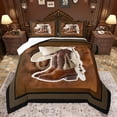 thumbnail image 1 of jejeloiu Brpwn Cowboy Boots Full Size Comforter Sets,Rustic Cowhide Pattern Bedding Comforter Set,Cabin Farmhouse Bedding Sets For Boys Girls,Breathable Home Decor,3 Pieces, 1 of 8