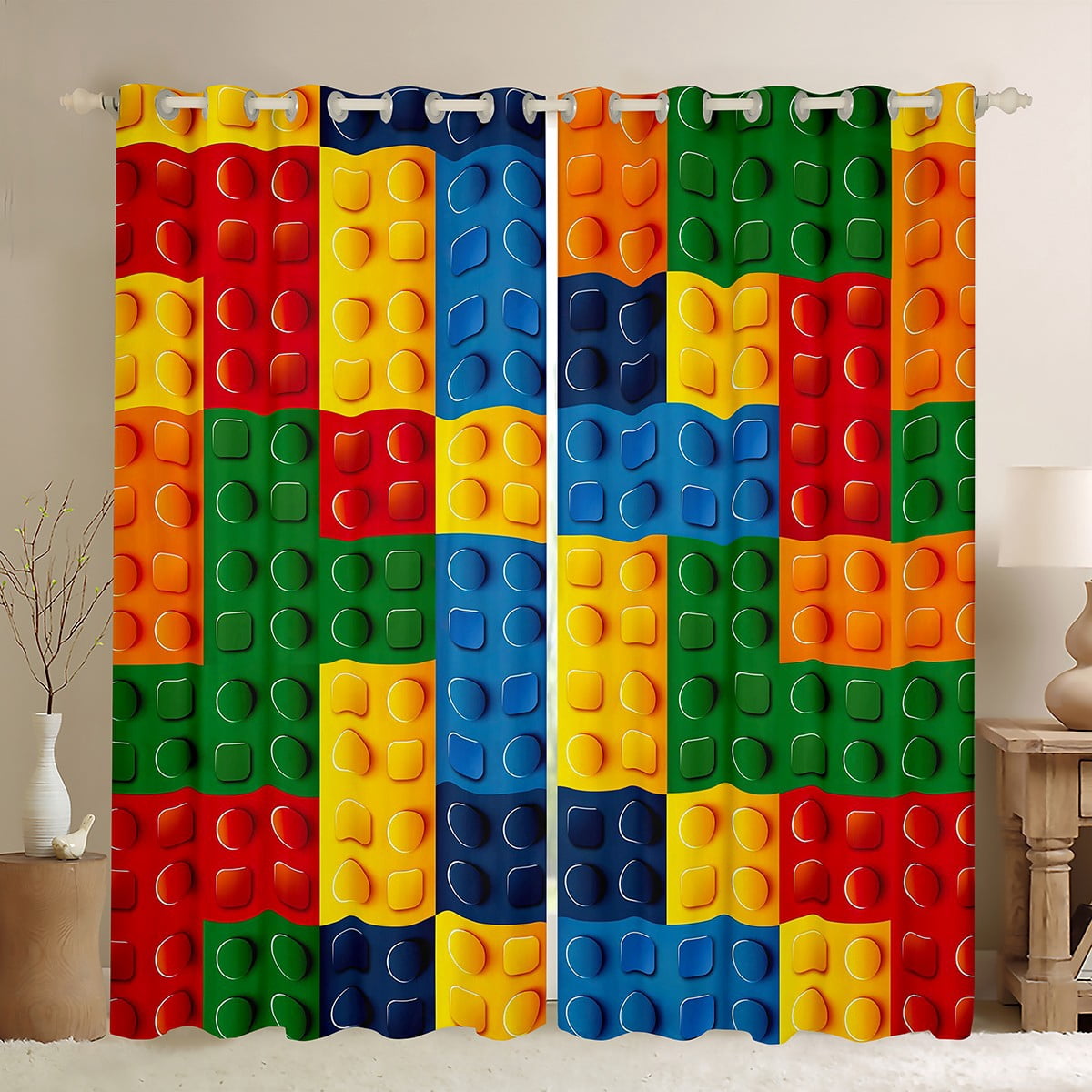 jejeloiu Building Block Game Blackout Curtains Set of 2 (52x84 Each ...