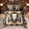 thumbnail image 1 of jejeloiu Bull Skull 7-Piece Bedding Comforter Set,Boho Bohemian Style King Bedding Sets For Men Women Reversible, 1 of 8