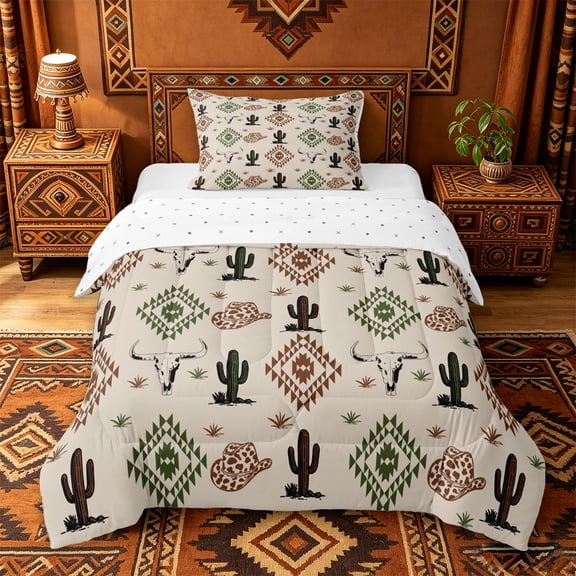 jejeloiu Bull Skull Aztec Bohemian Twin Comforter Sets Kids,Western Cowboy Bedding Set For Men,Reversible,2 Pieces