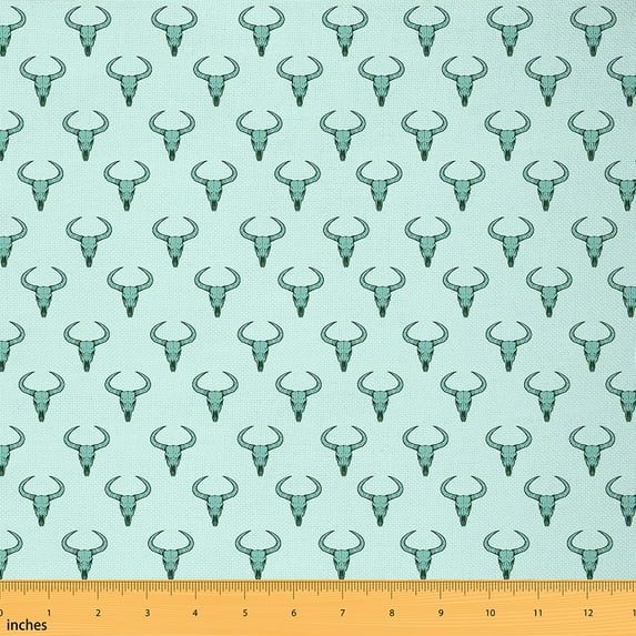 jejeloiu Bull Skull Fabric by the Yard 1 Yard,Retro Boho Print Home Decor Fabric by the Yard,Green Cow Skull Sewing Fabric For Men Women,Ultra Soft Home Decor