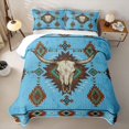 thumbnail image 1 of jejeloiu Bull Skull Pattern Bed Spread Queen Kids,Rustic Bohemian Exotic Aztec Queen Coverlet SetFor Men,3 Pieces, 1 of 7