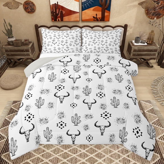 jejeloiu Bull Skull Queen Comforter Set,Boho Tribal Bedding Sets,Abstract Aztec Geometric Bedding Comforter Set For Men Women,Ultra Soft Home Decor Reversible,3pcs