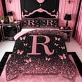 thumbnail image 1 of jejeloiu Butterfly Glitter Initial R Print Full Size Comforter Sets For Girls,Pink Monogrammed Theme Bedding Sets For Kids,Pink Reversible,3pcs, 1 of 7