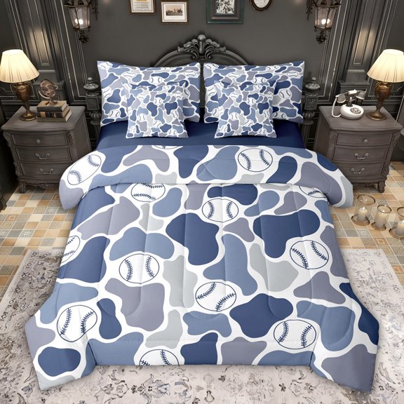 jejeloiu Camo Hunter 7pcs Bedding Comforter Set,Baseball Print Queen Bedding Sets For Men Women Reversible