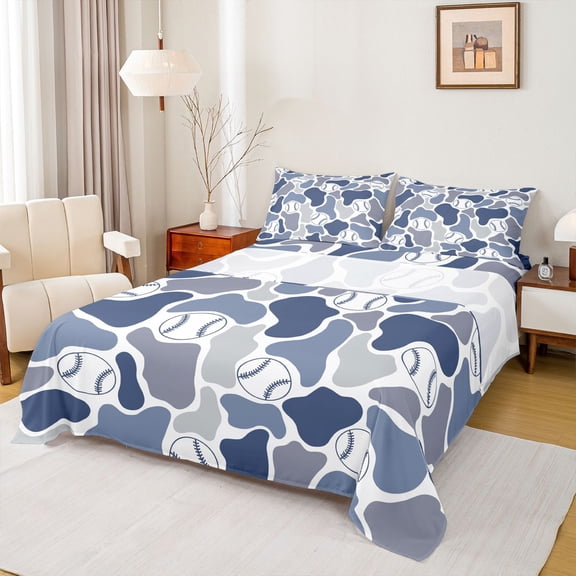 jejeloiu Camo Hunter Bed Sheets,Baseball Print King Sheets For Men Women 4pcs