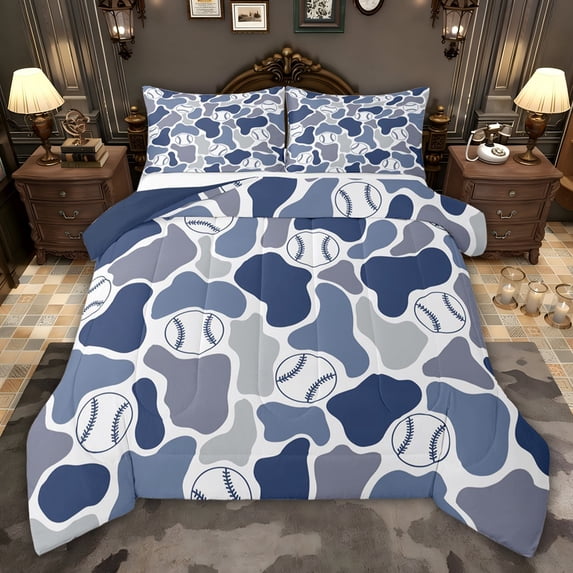 jejeloiu Camo Hunter Queen Comforter Set,Baseball Print Bedding Comforter Set For Men Women Reversible 3 Pieces