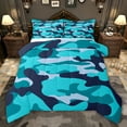 thumbnail image 1 of jejeloiu Camo Hunter Queen Comforter Set,Cyan Deepblue Camouflage Bedding Comforter Set For Teens Boys Reversible 3pcs, 1 of 8