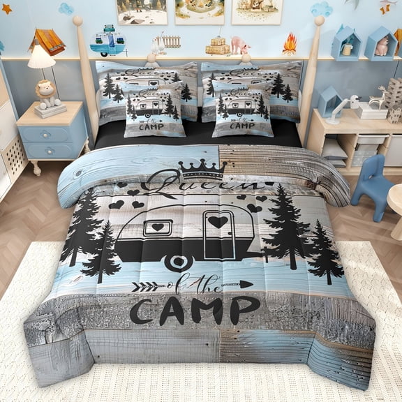jejeloiu Camper Car RV 7-Piece Twin Bedding Sets,Travel Trailer Bedding Comforter Set For Men Women Reversible