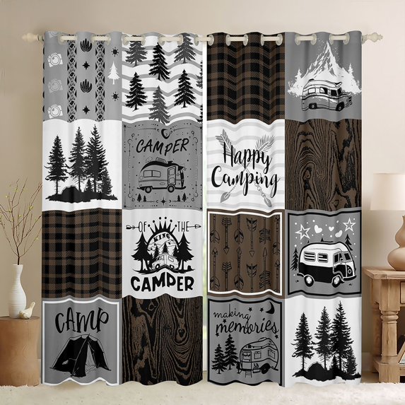 jejeloiu Camper Car Rv Blackout Curtains Set of 2 (52x84 Each),Happy Camping Window Curtains,Rustic Farmhouse Cabin Curtains and Drapes For Men Women,Luxury Bedroom Decor