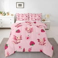 thumbnail image 1 of jejeloiu Cartoon Animal Axolotl Bedding Comforter Set,Cute Strawberry Heart Twin Comforter Sets,Pink Green Bedding Set For Girls Kid,Breathable Bedroom Decor Reversible,2 Pieces, 1 of 7