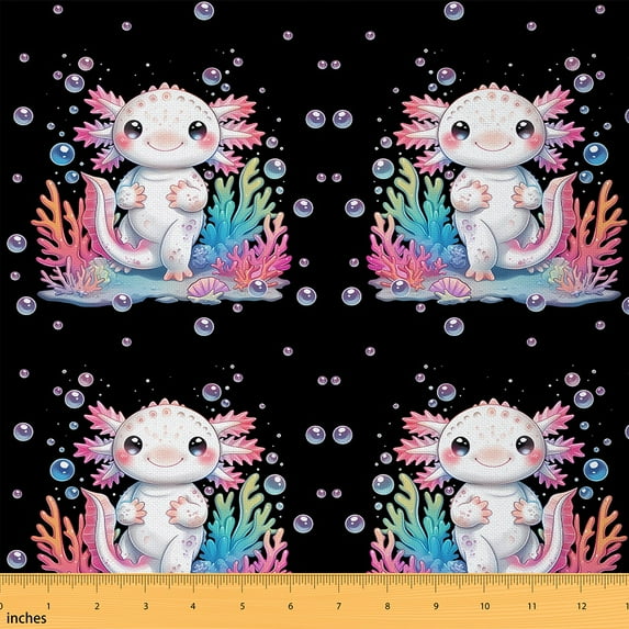 jejeloiu Cartoon Animal Axolotl Fabric by the Yard 10 Yards,Colorful Coral Shell Room Decor Fabric by the Yard,Kawaii Pink Salamander Sewing Fabric,For Teens,Microfiber Bedroom Decor