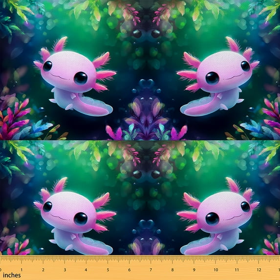 jejeloiu Cartoon Animal Axolotl Fabric by the Yard 10 Yards,Watercolor Coral Room Decor Fabric by the Yard,Kawaii Pink Salamander Sewing Fabric,For Teens,Microfiber Bedroom Decor