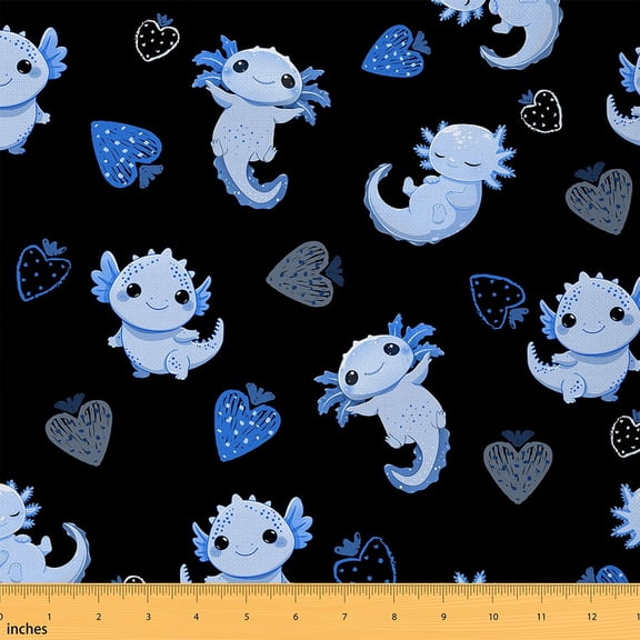 jejeloiu Cartoon Animal Axolotl Fabric by the Yard 2 Yards,Graffiti Strawberry Room Decor Fabric by the Yard,Kawaii Blue Salamander Fabric for Sewing,For Teens,Microfiber Bedroom Decor
