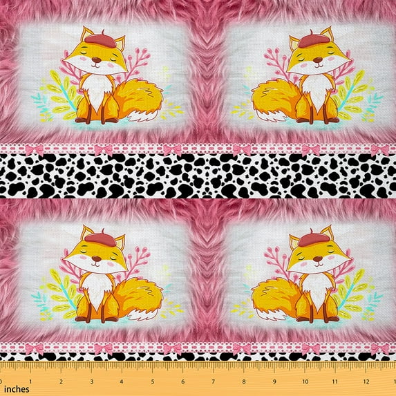 jejeloiu Cartoon Animal Fox Fabric by the Yard 3 Yards,Dots Spotty Pattern Sewing Fabric,Pink Orange Black Fabric for Sewing For Boys Teens,Microfiber Bedroom Decor