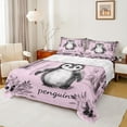 thumbnail image 1 of jejeloiu Cartoon Antarctic Penguin Bed Sheets,Wild Animal King Sheets,Pink Black Sheet Set For Girls Teens,Microfiber Bedroom Decor,4-Piece, 1 of 7