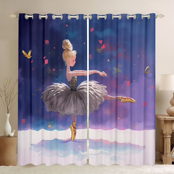 jejeloiu Cartoon Ballet Princess Blackout Curtains Set of 2 (52x84 Each),Watercolor Ink Painting Window Curtains,Ballerina Dancer Curtains and Drapes For Girls,Breathable Home Decor