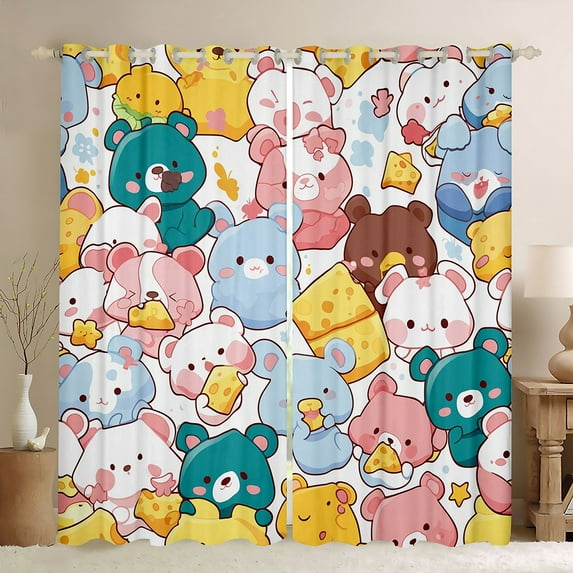 jejeloiu Cartoon Bear Blackout Curtains Set of 2 (52x84 Each),Sweet Dessert Cheese Window Curtains,Colorful Cute Aniaml Curtains and Drapes For Girls Boys,Microfiber Bedroom Decor