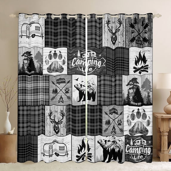 jejeloiu Cartoon Bear Paws Curtains Pack of 2 (42x84 Each),Happy Camping Life Curtains Blackout,Rustic Farmhouse Hunting Bedroom Curtains For Adults,Ultra Soft Home Decor