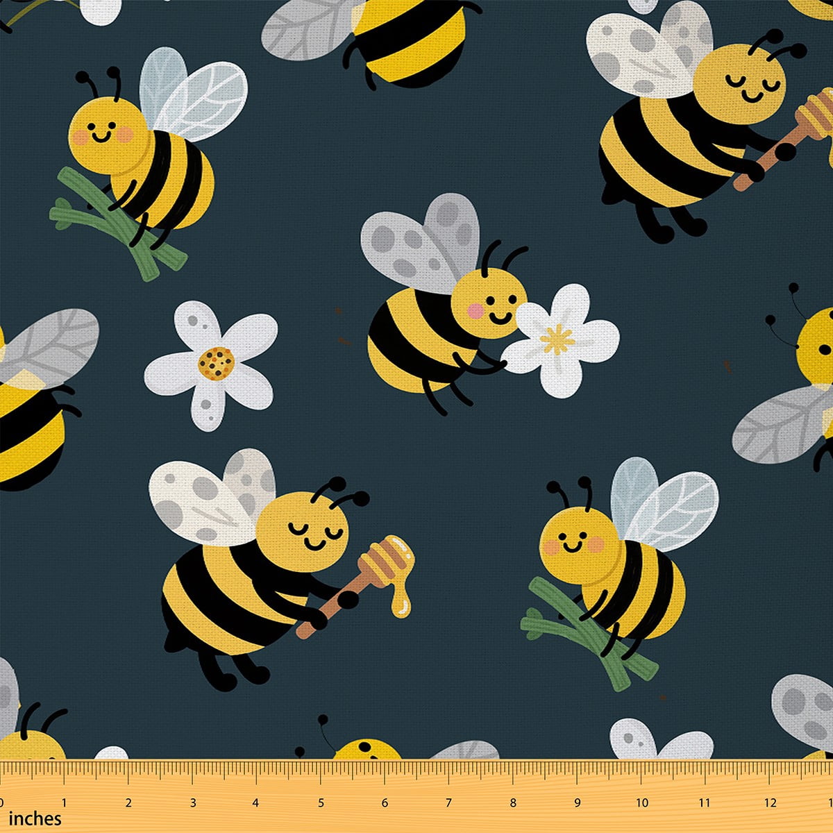 jejeloiu Cartoon Bee Fabric by the Yard 3 Yards,Kawaii Daisy Flower Sewing Fabric,Yellow White Teal Fabric for Sewing For Girl,Luxury Bedroom Decor