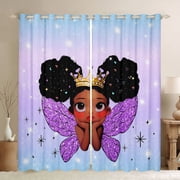 jejeloiu Cartoon Black Princess Curtains Pack of 2 42x84 Each,Chic Wings Crown Curtains Blackout,Black Blue Purple Bedroom Curtains For Girls Kids,Ultra Soft Home Decor
