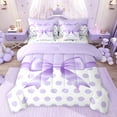 thumbnail image 1 of jejeloiu Cartoon Bow 7 Pieces Bedding Comforter Set,Purple Polka Dots Full Bedding Set For Girl Reversible, 1 of 8