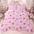 thumbnail image 1 of jejeloiu Cartoon Bow Bowknot Full Size Comforter Sets,Pink Cute Strawberry Bedding Sets For Princess Reversible 3pcs, 1 of 8
