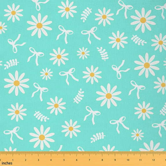 jejeloiu Cartoon Bow Knot Fabric by the Yard 2 Yards,Cartoon Daisy Floral Room Decor Fabric by the Yard,Blue White Fabric for Sewing For Girls Boys,Breathable Home Decor