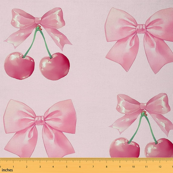 jejeloiu Cartoon Bow Knot Fabric by the Yard 5 Yards,Girls Bowtie Fabric for Sewing,Pink Cherry Home Decor Fabric by the Yard For Girls Boys,Breathable Home Decor