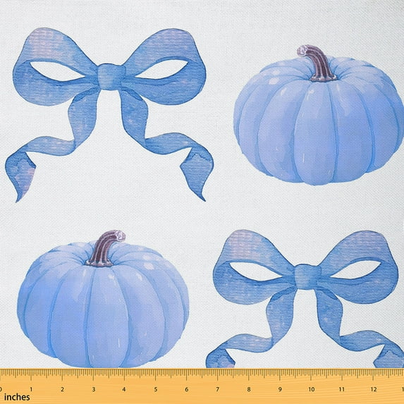 jejeloiu Cartoon Bow Knot Fabric by the Yard 5 Yards,Hallo Fall Pumpkin Fabric for Sewing,Blue White Home Decor Fabric by the Yard For Girls Boys,Breathable Home Decor