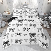 jejeloiu Cartoon Bow Ribbon Twin Comforter Sets,Gray Kawaii Bowknot Bedding Set For Girl Reversible 2pcs