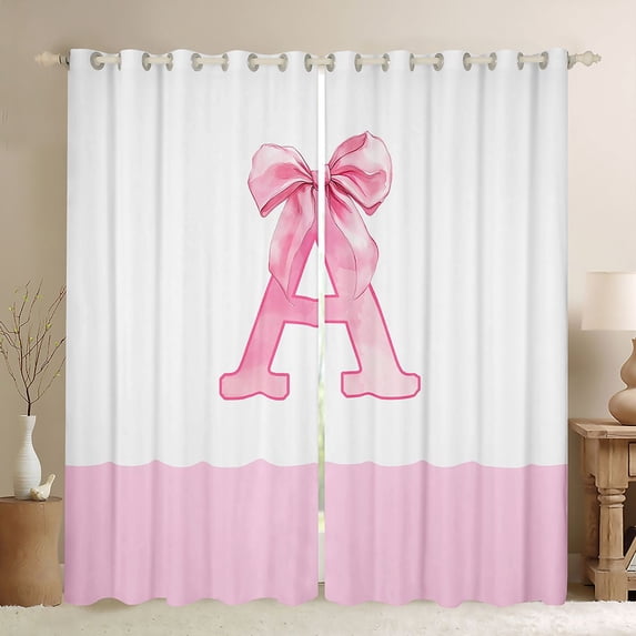 jejeloiu Cartoon Bow Tie Black Out Curtains,Letter A Monogrammed Curtains Pack of 2 (42x63 Each) For Girls Kids