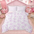 thumbnail image 1 of jejeloiu Cartoon Bow Tie Queen Comforter Set,Kawaii Bowknot Bowtie Bedding Sets,Purple White Bedding Comforter Set For Girls Kids,Microfiber Bedroom Decor Reversible,3-Piece, 1 of 8