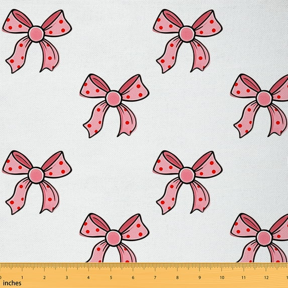 jejeloiu Cartoon Bowtie Fabric by the Yard (5 Yards) Princess Bowknot Heart Pink Dot Luxury Sewing Bedroom Decor for Teens