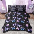 thumbnail image 1 of jejeloiu Cartoon Butterflies 7pcs Bedding Comforter Set,Cute Stars Print Queen Bedding Sets,Purple Blue Black Queen Sheet Sets For Girls Kids,Luxury Bedroom Decor Reversible, 1 of 8