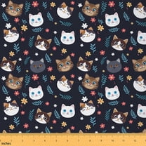jejeloiu Cartoon Cat Fabric by the Yard 1 Yard,Rustic Flower Daisy Home Decor Fabric by the Yard,Blue Brown White Sewing Fabric For Children,Super Cozy Room Decor