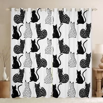 jejeloiu Cartoon Cat Kitten Black Out Curtains,White Black Gray Curtains Pack of 2 (42x63 Each) For Pet Lovers