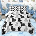 thumbnail image 1 of jejeloiu Cartoon Cat Kitten Queen Comforter Set,White Black Gray Bedding Comforter Set For Pet Lovers Reversible 3pcs, 1 of 8