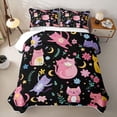thumbnail image 1 of jejeloiu Cartoon Cat Moon Floral Bed Spread Queen Kids,Night Cute Animal Print Queen Coverlet Set For Girls,3 Pieces, 1 of 7