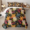 thumbnail image 1 of jejeloiu Cartoon Cat Wildflower Bed Spread Queen Kids,Colorful Garden Print Queen Coverlet Set,3 Pieces, 1 of 7