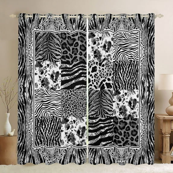 jejeloiu Cartoon Cheetah Pattern Blackout Curtains Set of 2 (52x84 Each),Modern Geometric Checkered Window Curtains,Gray Ink Curtains and Drapes For Girl Teens,Breathable Home Decor