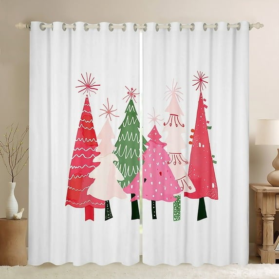 jejeloiu Cartoon Christmas Tree Black Out Curtains,Colorful Tropical Plant Curtains Pack of 2 (42x63 Each),Xmas Theme Bedroom Curtains,Microfiber Room Decor