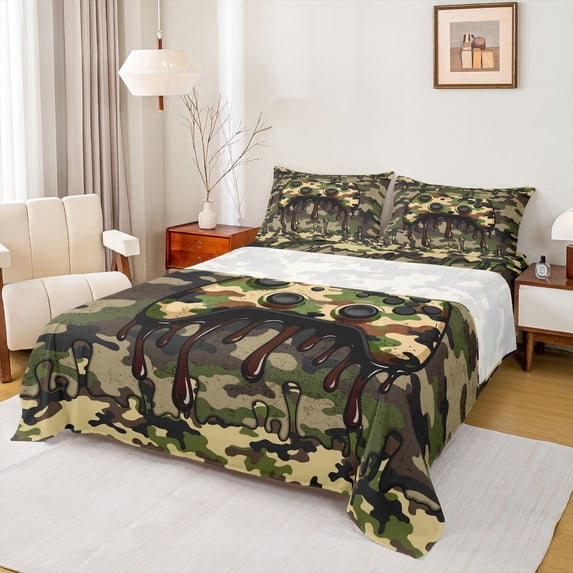 jejeloiu Cartoon Console Gamepad Twin Sheet Sets,Vintage Camo Print Bedding For Boys Kids 3-Piece