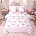 thumbnail image 1 of jejeloiu Cartoon Cute Bowknot 7-Piece Twin Bedding Sets,Girl Pink White Check Bedding Comforter Set For Teens Reversible, 1 of 8